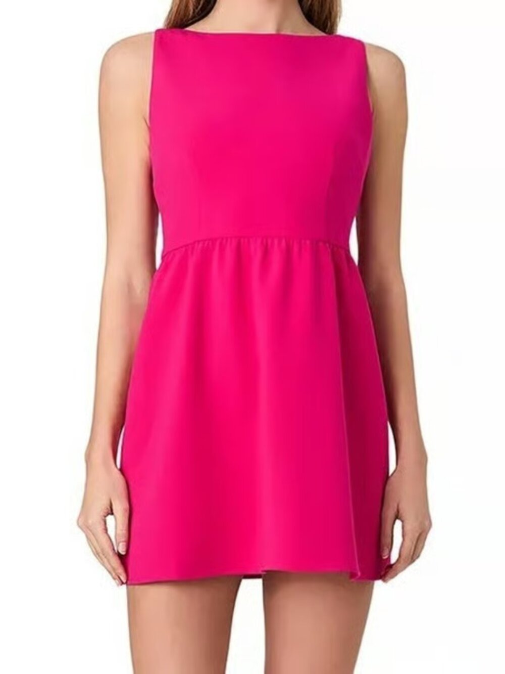 French Connection Whisper Mini Dress Boat Neck Notch  Cerise Pink  Size 8 NWT